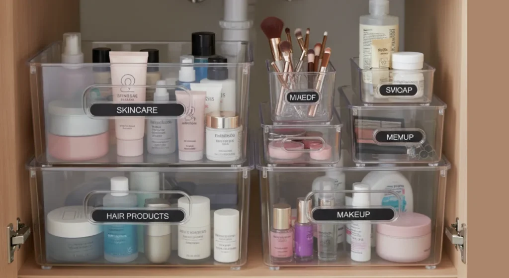 Store Items in Clear Bins